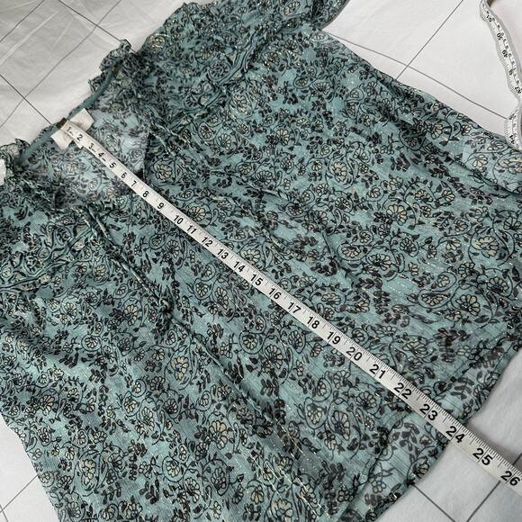 Cleobella Top Womens Small Green Loretta Iris Blue Peasant Boho Metallic Chiffon - Picture 9 of 9